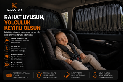 Karvoo 360° Araç Güneş Koruma Seti | Ön Cam Şemsiyesi + Ön Yan Cam Perdeleri + Arka Yan Cam Perdeleri