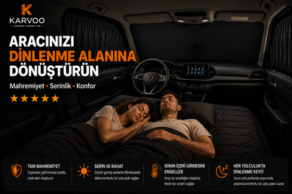 Karvoo 360° Araç Güneş Koruma Seti | Ön Cam Şemsiyesi + Ön Yan Cam Perdeleri + Arka Yan Cam Perdeleri
