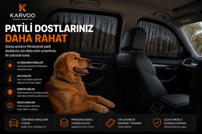 Karvoo 360° Araç Güneş Koruma Seti | Ön Cam Şemsiyesi + Ön Yan Cam Perdeleri + Arka Yan Cam Perdeleri