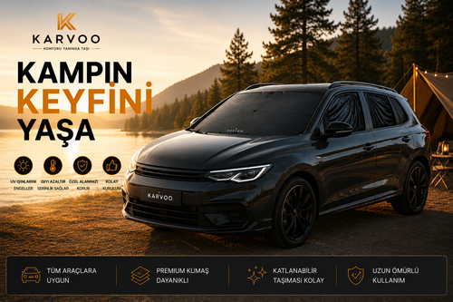 Karvoo 360° Araç Güneş Koruma Seti | Ön Cam Şemsiyesi + Ön Yan Cam Perdeleri + Arka Yan Cam Perdeleri
