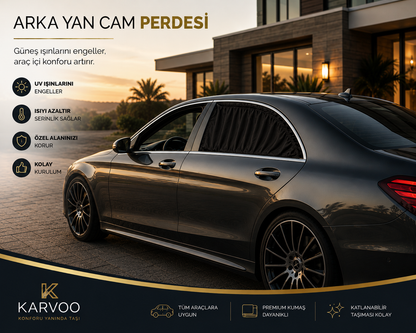 Karvoo 360° Araç Güneş Koruma Seti | Ön Cam Şemsiyesi + Ön Yan Cam Perdeleri + Arka Yan Cam Perdeleri